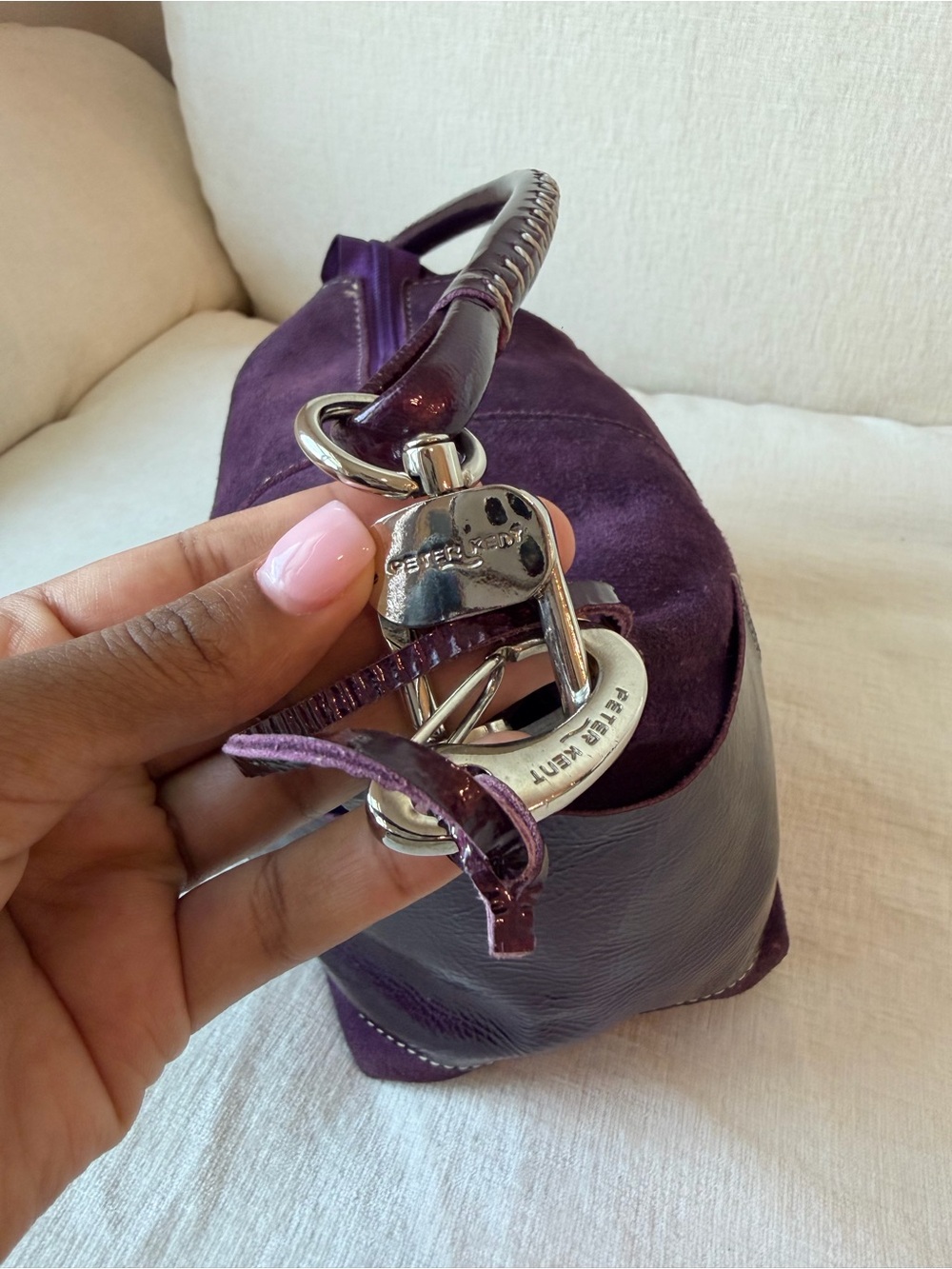 Peter Kent Plum Suede & Patent Leather Small Shoulder Bag - Picture 3 of 4